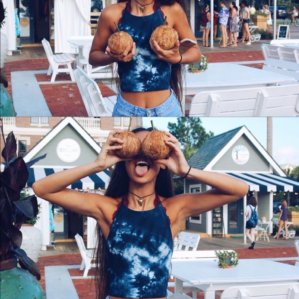 Navy tie dye crop halter